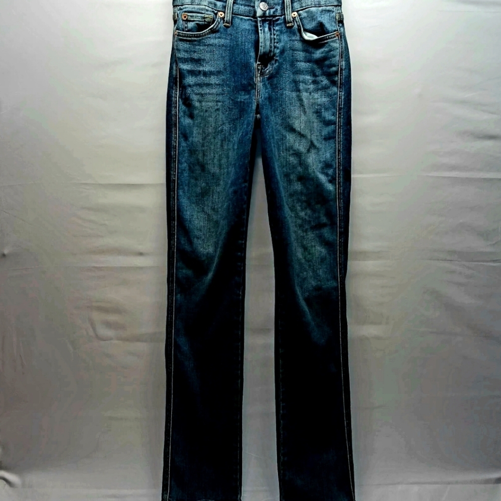 7 For All Mankind Ladies 24 Kimmie Straight Leg Designer Blue Denim Jeans, USA - Picture 6 of 12